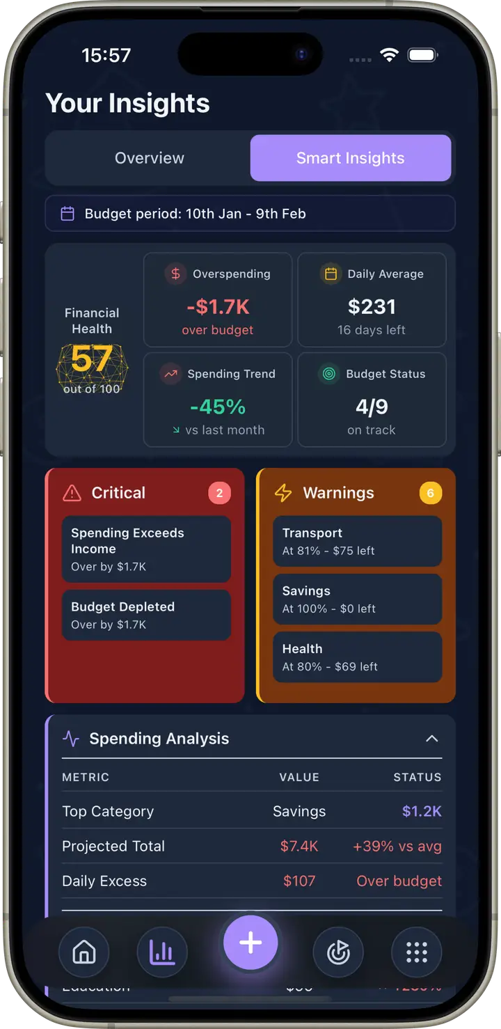Wizpend analytics in dark mode