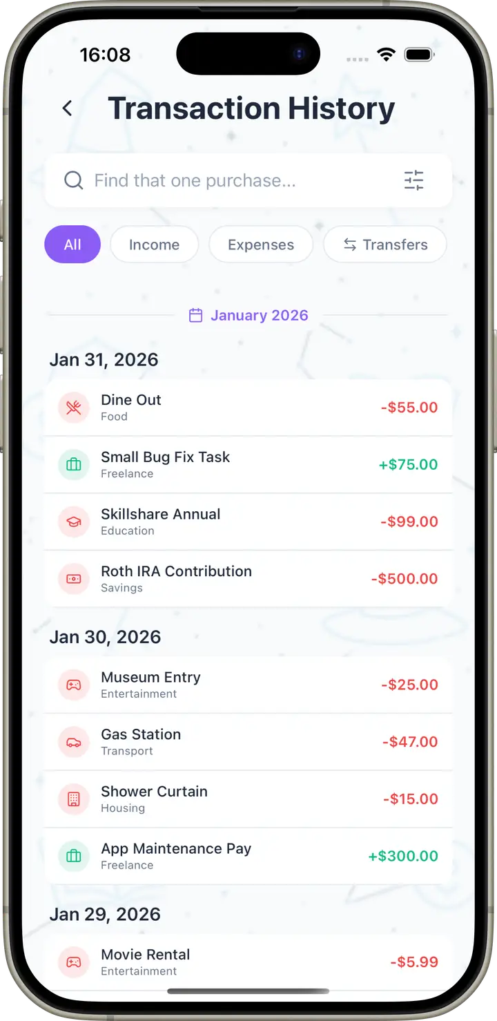 Transactions list